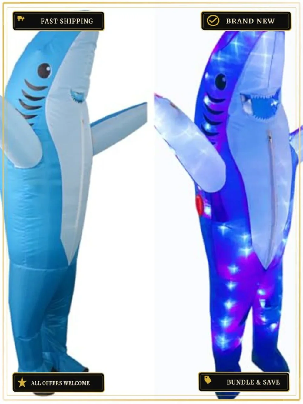 Kids Shark Inflatable LED Light Up Costume Blow Up Halloween